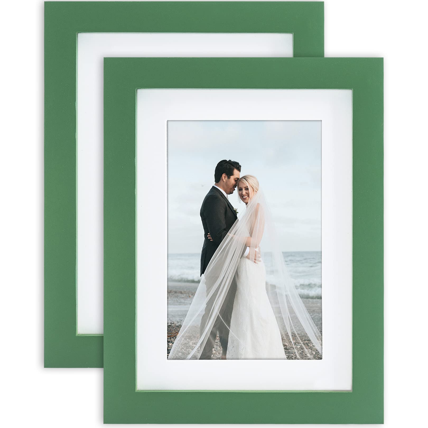 5x7 Green Nature Solid Wood Picture Frames - 2 Pack for Wall Mount & Tabletop Display - Perfect for Home Decor, Office, and Gift Giving