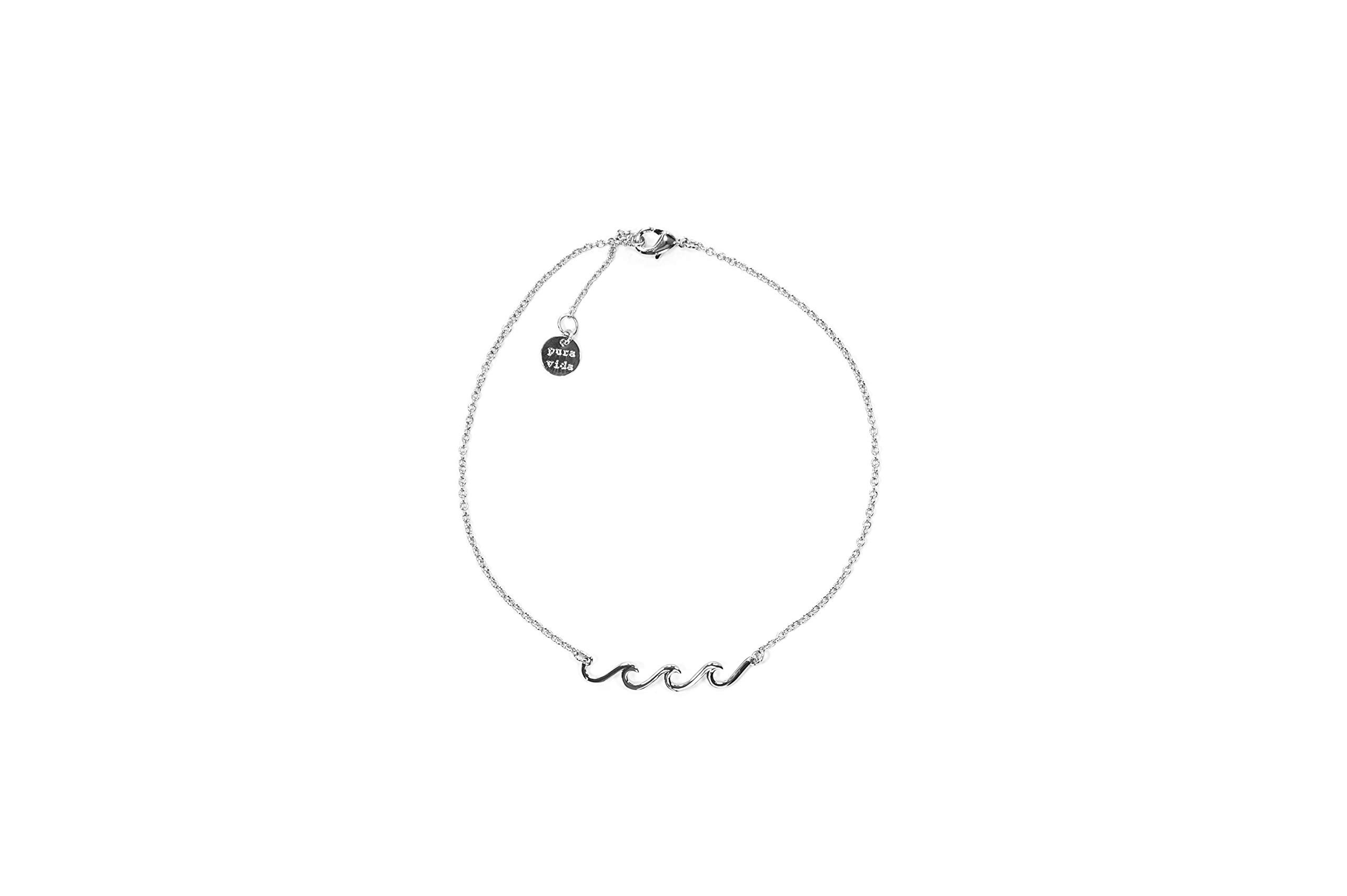 Pura Vida Silver, Gold & Rose Gold Plated Delicate Wave Anklet Bracelet - Adjustable Cable Chain Ankle Jewelry with Branded Charm - Perfect for Beach, Vacation & Everyday Boho Style