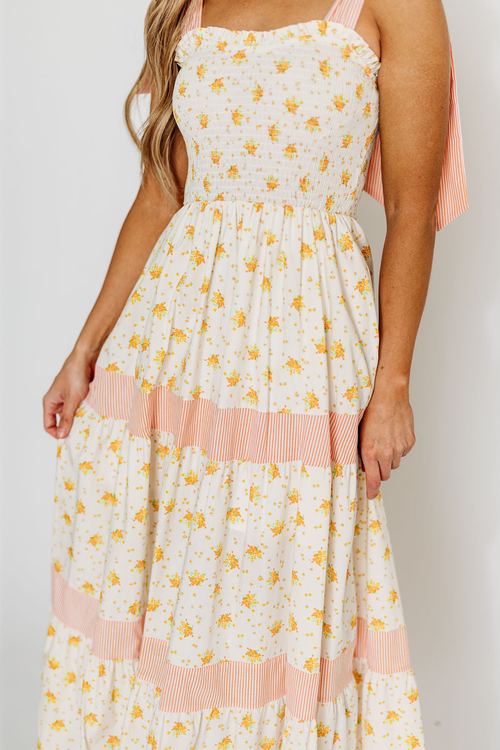 Vida Floral Maxi Dress for Women - Flowy Summer Beach Dress in White & Orange | Boho Chic Wedding Guest Dress, Vacation Dress, Tropical Party Outfit