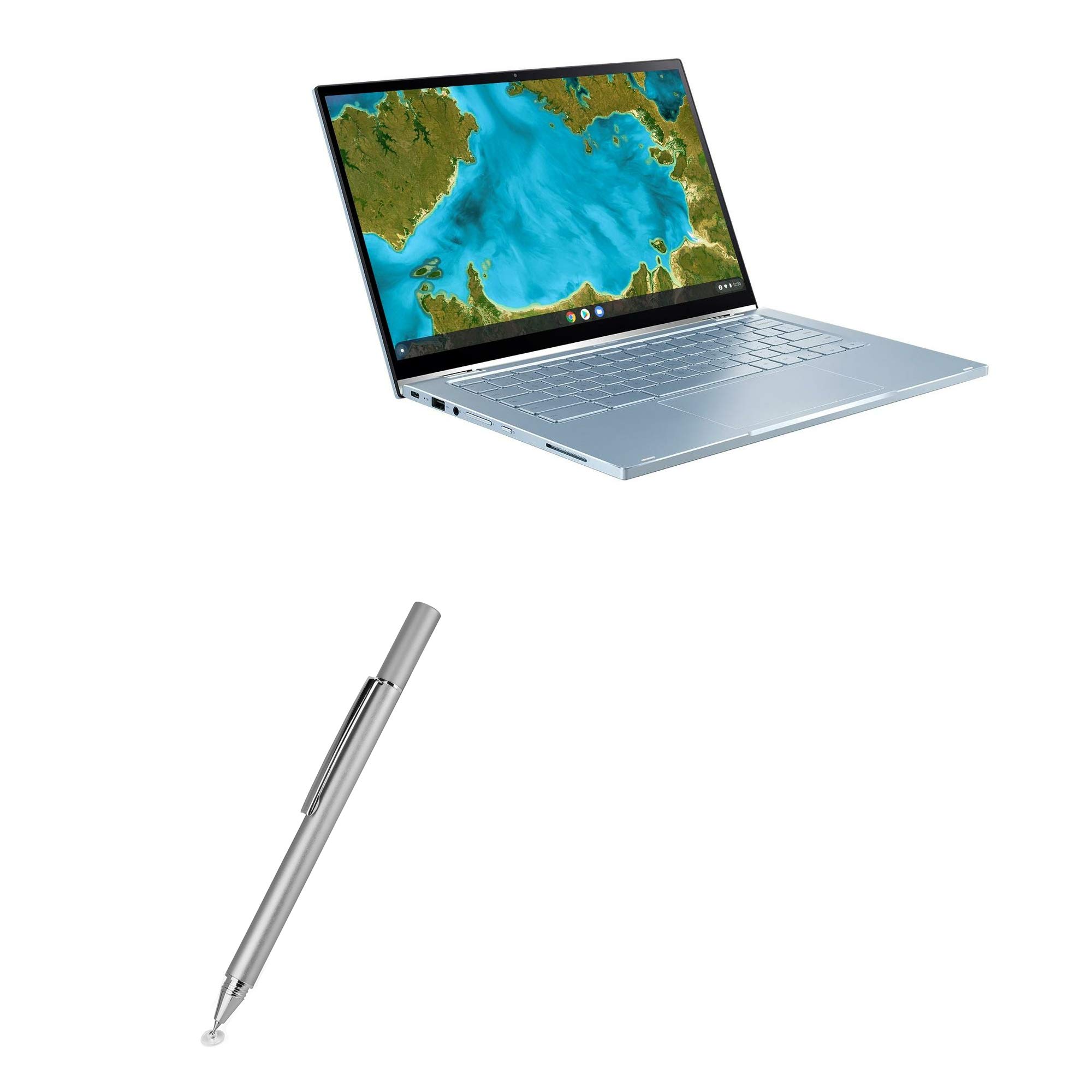 BoxWave FineTouch Capacitive Stylus Pen for ASUS Chromebook Flip C433 - Super Precise Metallic Silver Stylus - Perfect for Note Taking, Drawing & Touchscreen Navigation