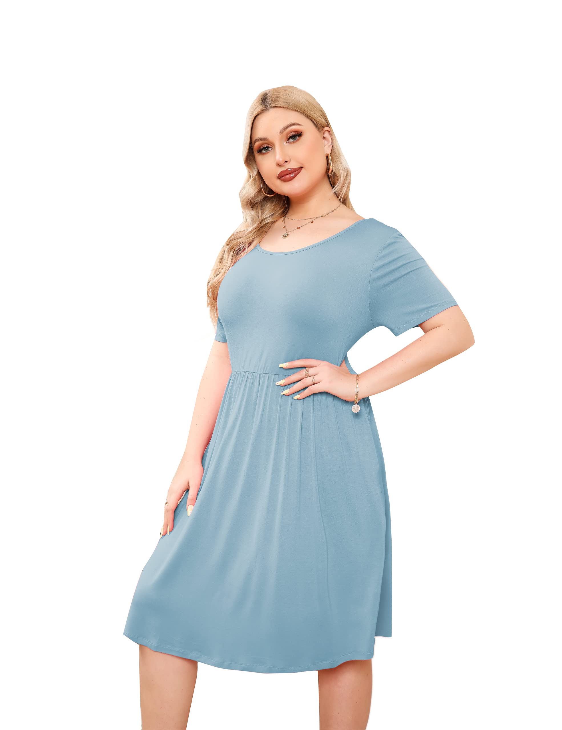 Joyours Women's Plus Size Short Sleeve Boho Floral T-Shirt Dress with Two Pockets - Casual Summer Dress for Beach, Vacation & Everyday Wear