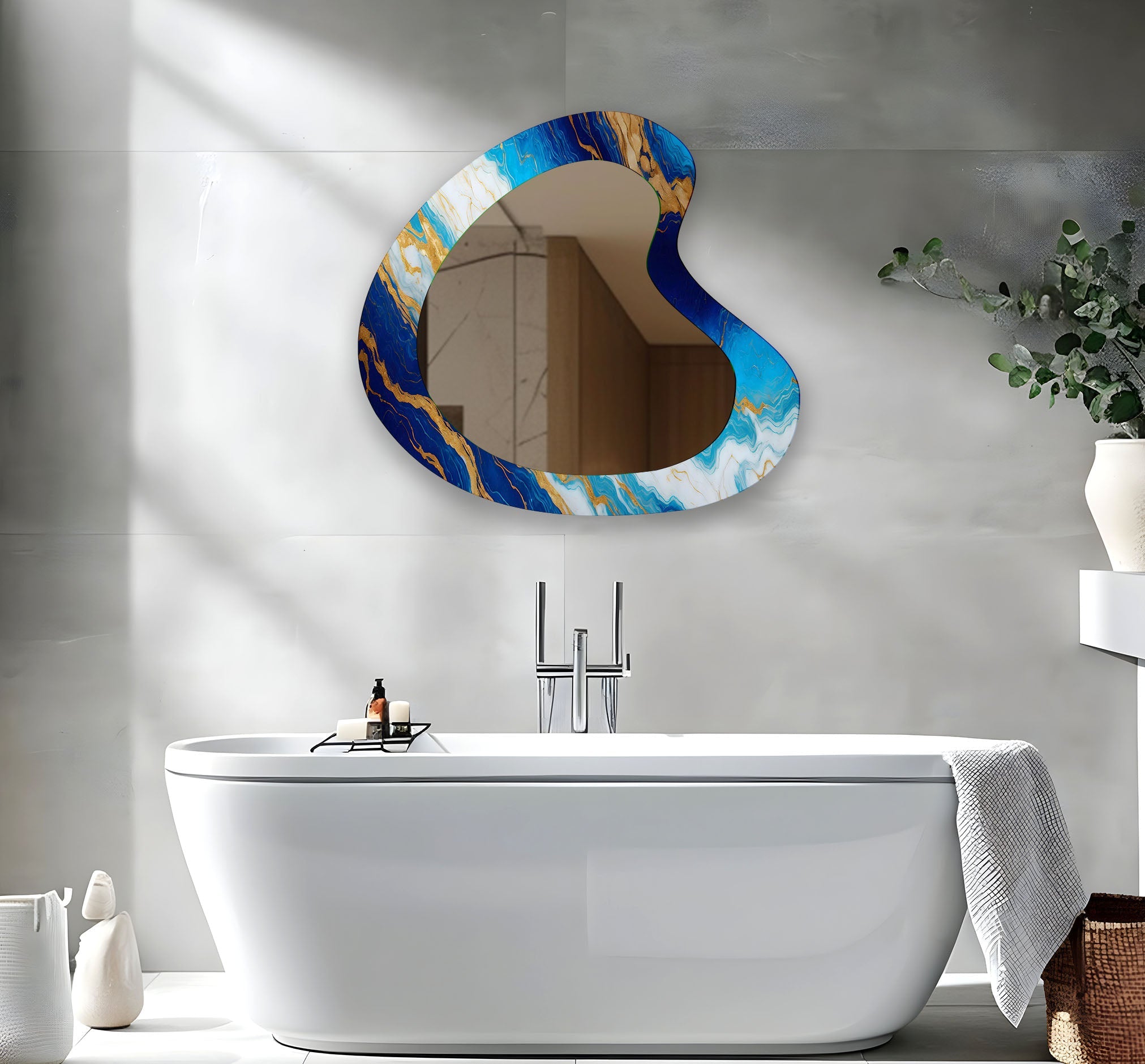 Blue Marble Aesthetic Glass Wall Mirror - Elegant Home Decor for Bedroom, Living Room & Bathroom | Perfect for Vanity, Dressing Area & Interior Design