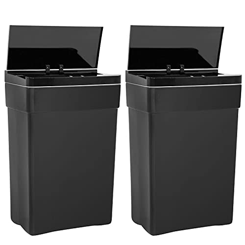 13 Gallon Touchless Sensor Trash Can with Lid - 2 Pack Black, 50L High-Capacity Motion Sensor Garbage Bin for Kitchen, Bathroom, Bedroom & Office - Hands-Free Automatic Infrared Waste Container for Home & Commercial Use