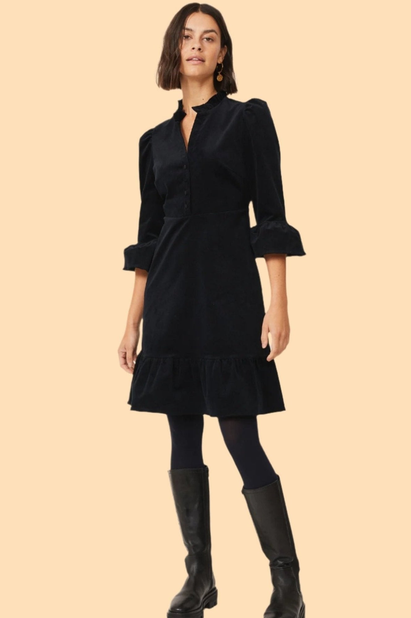 Percy Short Stretch Corduroy Dress for Women - Soft Comfortable Black Corduroy Mini Dress | Perfect for Casual Wear, Date Night & Fall Fashion