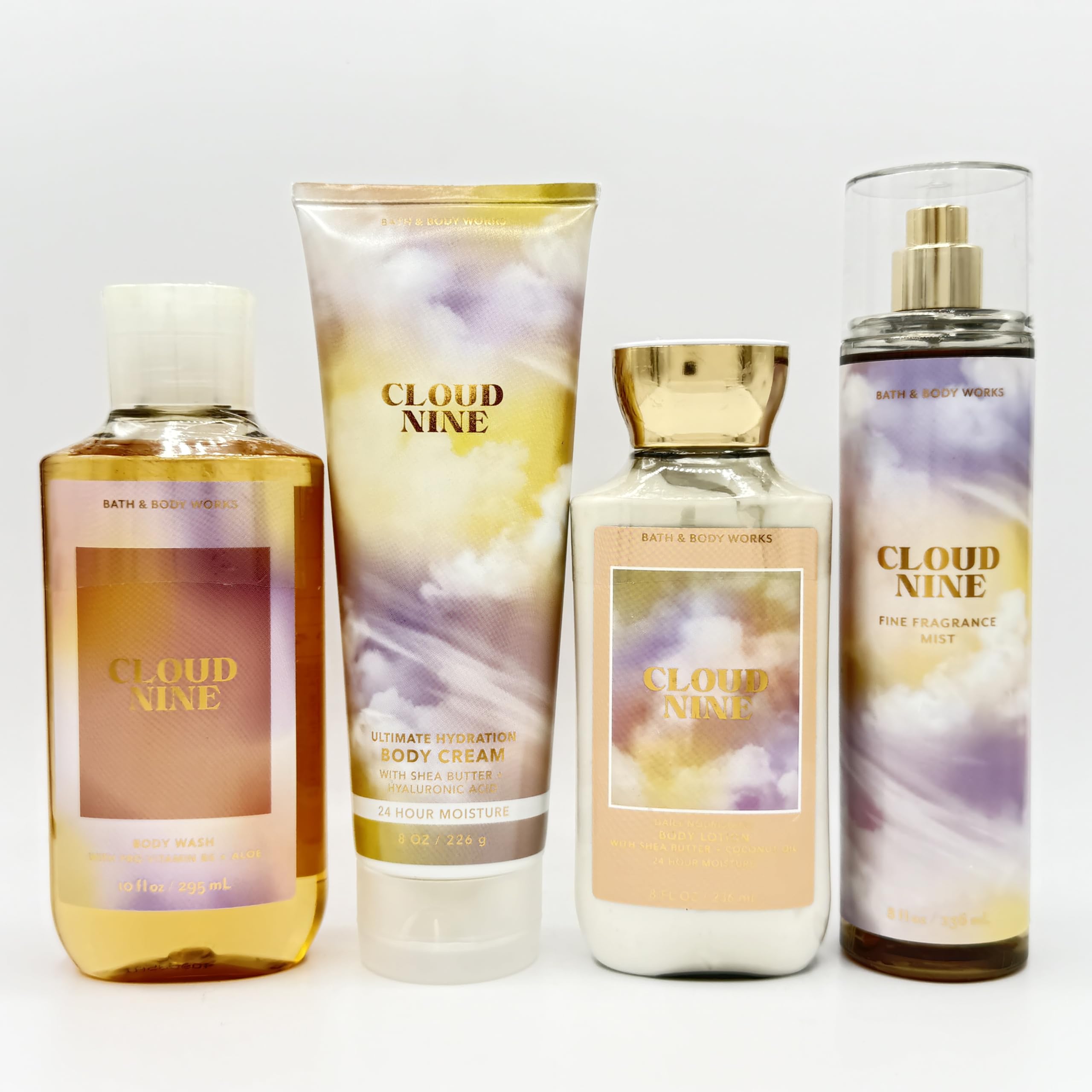 Cloud Nine Bath & Body 4-Piece Gift Set - Hydrating Body Wash, Ultra Moisturizing Body Cream, Nourishing Lotion & Fragrance Mist for Dry Skin Care & Relaxation | Perfect for Spa Day, Self-Care & Gifts