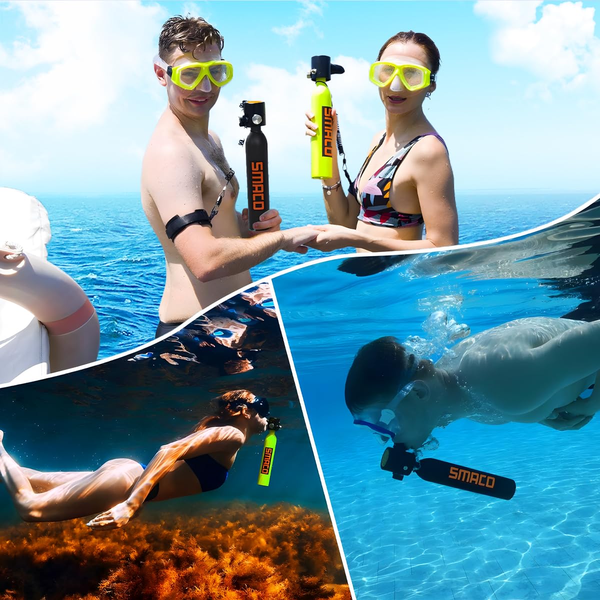 SMACO 0.5L Mini Scuba Tank - Portable Diving Oxygen Cylinder for Snorkeling & Free Diving (Up to 33ft) | Emergency Backup Air Supply for Scuba Divers (Up to 100ft) | Compact Pony Bottle for Underwater Adventures, Pool Training & Emergency Preparedness