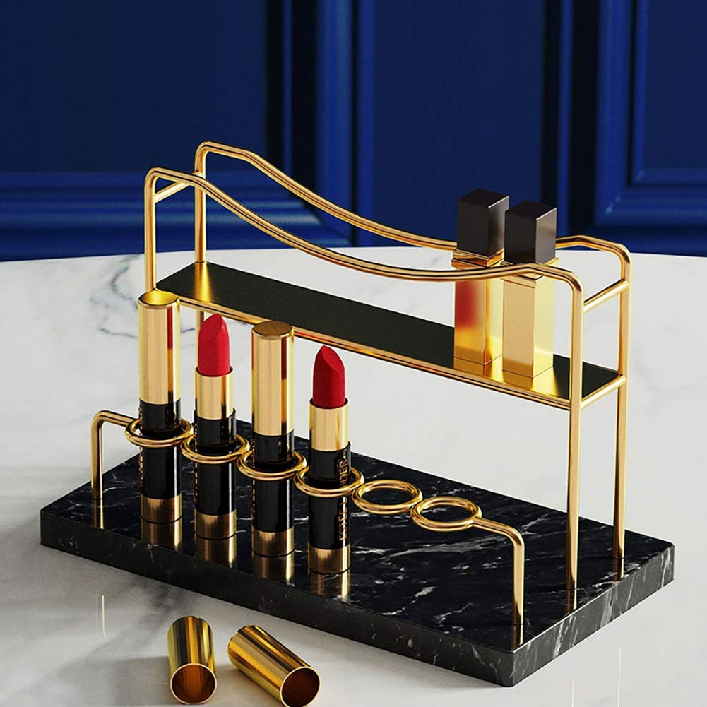 ASFD Gold Marble Makeup Organizer Case - Lipstick & Brush Holder for Vanity Drawer - Cosmetic Display Storage for Brushes, Lipsticks & Makeup Tools - Perfect for Home, Salon & Travel Beauty Organization