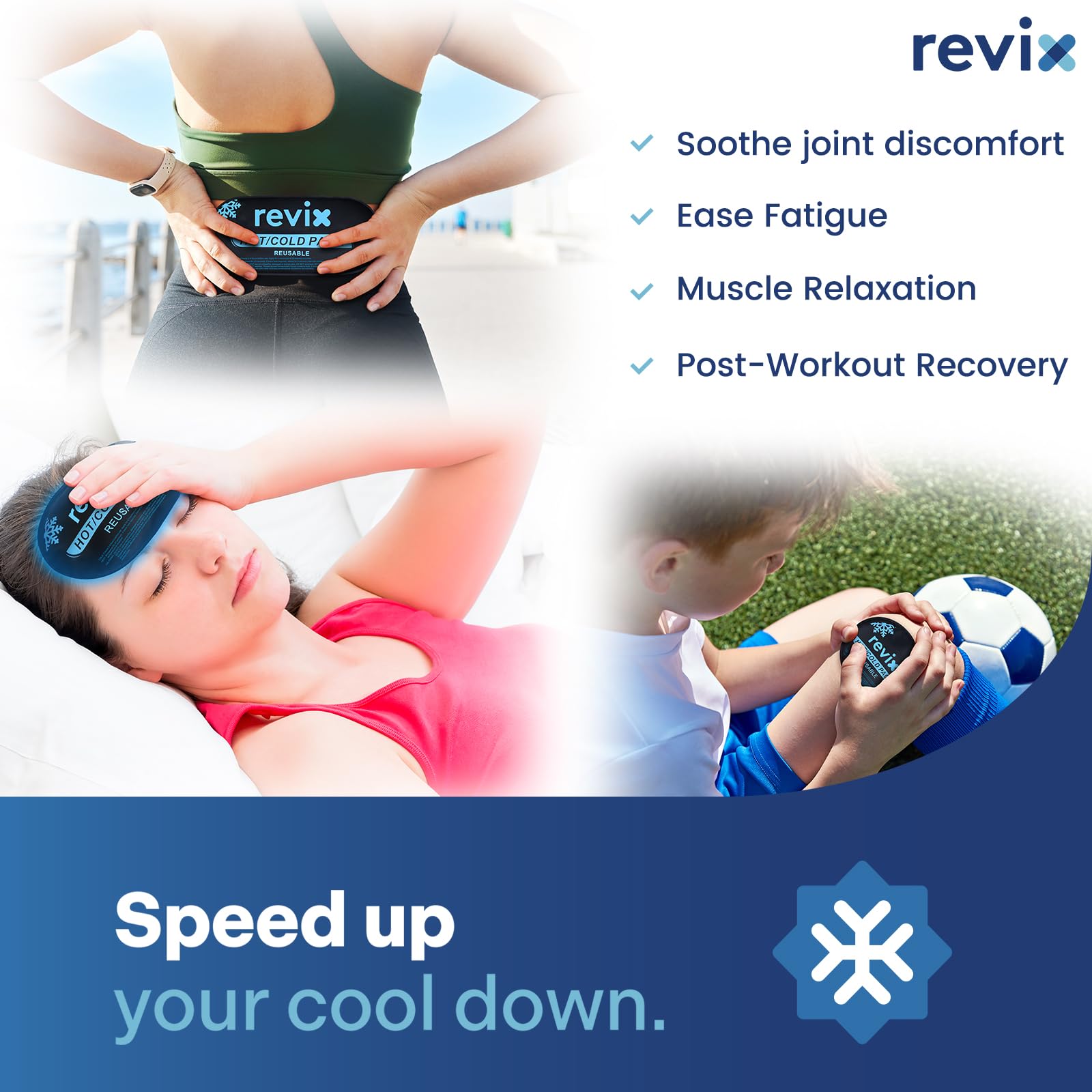 REVIX Reusable Hot and Cold Therapy Gel Ice Packs for Injuries - 5-Piece Set for Joint & Muscle Pain Relief, Post-Workout Recovery - Flexible Cooling Pads for Knees, Back, Arms, Neck - Perfect for Sports Injuries, Arthritis & Post-Surgery Care