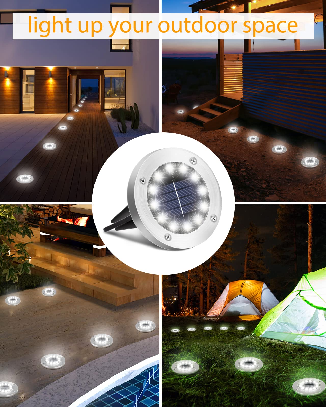 **Coroor Solar Ground Lights - 12 LED Waterproof Outdoor Garden Lights, Bright Solar Disk Lights for Pathway, Yard, Lawn, Patio, Walkway & Pool - Perfect for Nighttime Landscape Lighting (4-Pack, White)**