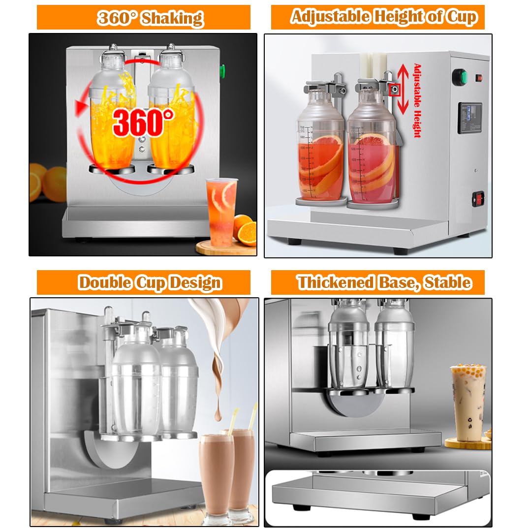 INTBUYING Automatic Bubble Tea Shaker Machine - Dual Station Electric Milk Tea Mixer with 4 Stainless Steel Mugs for Boba, Coffee & Beverages | Perfect for Tea Shops, Cafes & Home Use