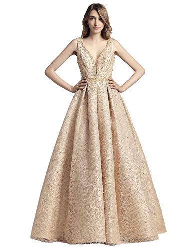 Sarahbridal Women's Elegant Long Prom Evening Dresses 2022 - Beaded Pearl Wedding Party Ball Gowns for Formal Events, Homecoming, Bridesmaid & Special Occasions