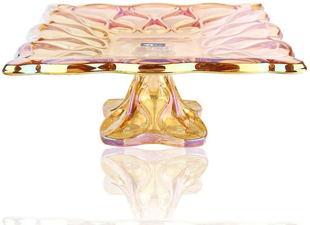 QTQHOME European Style Creative High Foot Crystal Glass Fruit Tray - Rose Gold Fruit Bowl for Dining Table, Living Room Decor, Party Serving Dish, Wedding Centerpiece, Cake Stand & Dessert Display