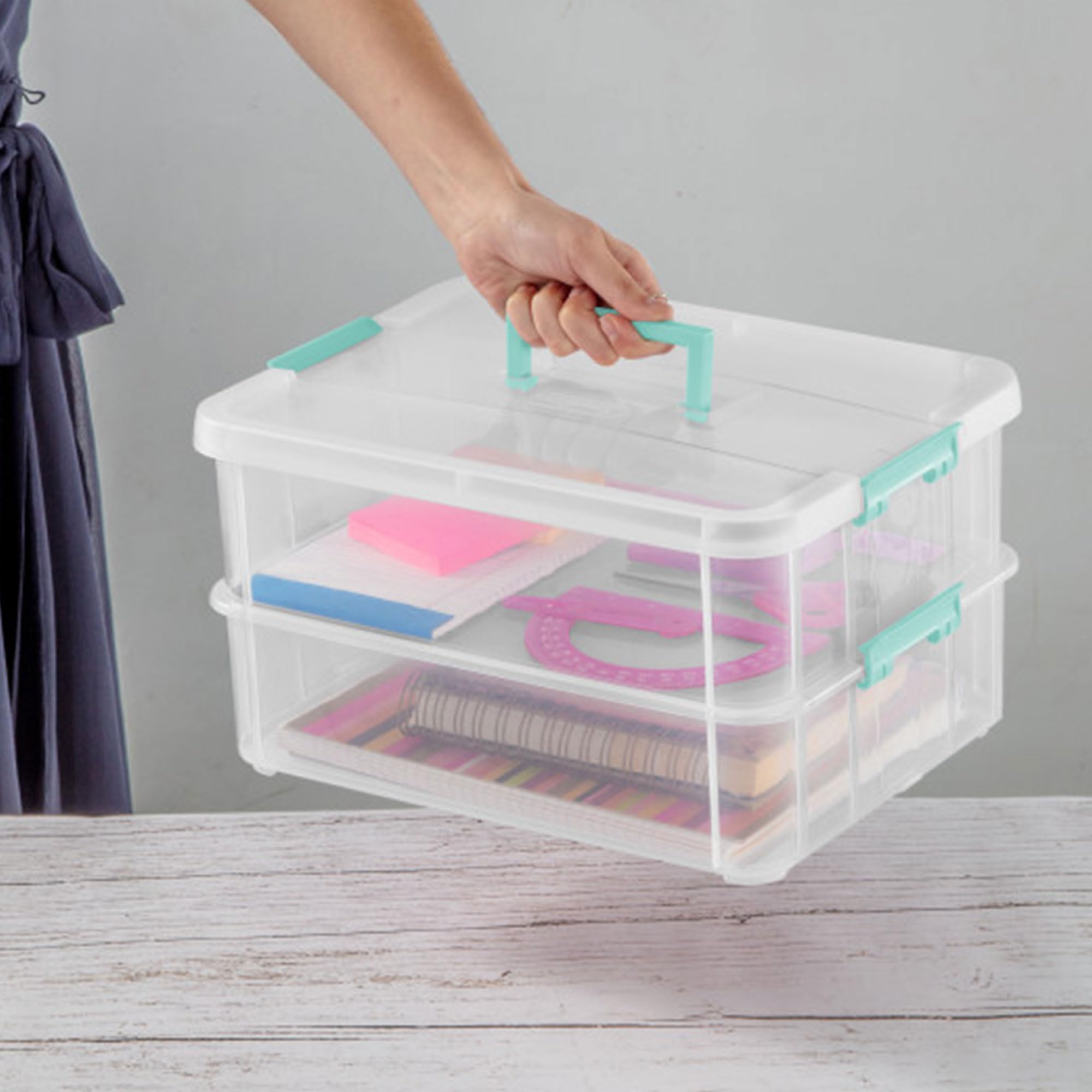 Sterilite 8-Pack Clear Stackable Storage Bins with Latching Lids - 2 Layer Organizer for Home, Office & Closet Storage - Perfect for Toys, Clothes & Pantry Organization