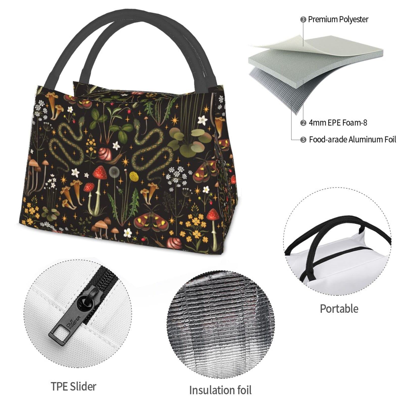 FREEHOTU Insulated Lunch Bags - Reusable Cooler Tote for Work, Picnics & Travel | Forest Animals Mushroom Design | Meal Prep Bag for Women & Men | Perfect for Office, School, Hiking & Outdoor Adventures