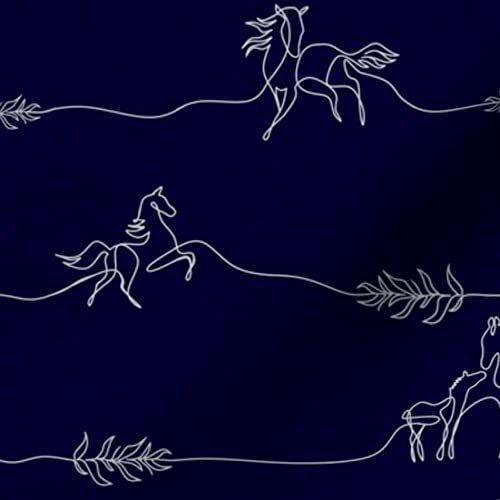 Whimsical Running Horses Blue and White Line Art Printed Minky Fabric by The Yard - Farm Animal Design for Sewing Baby Blankets, Quilt Backing & Plush Toys - Perfect for Nursery Decor, DIY Crafts and Soft Home Textiles
