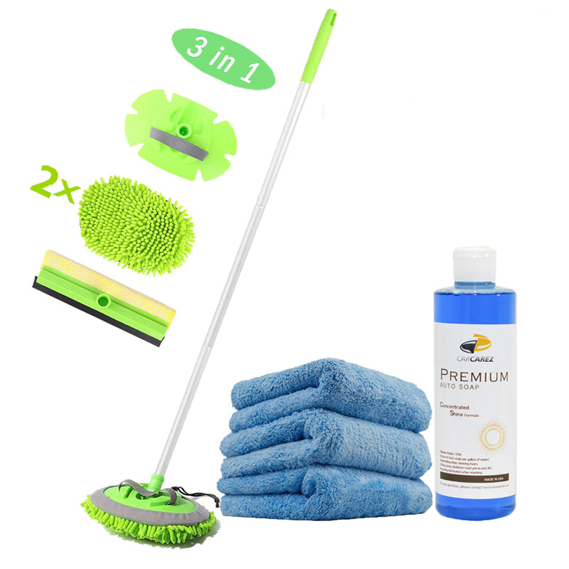 CarCarez Wash 2 Go Kit - Portable Car Wash Kit with Microfiber Towels & Cleaning Spray - Perfect for On-The-Go Car Cleaning, Road Trips & Quick Detailing