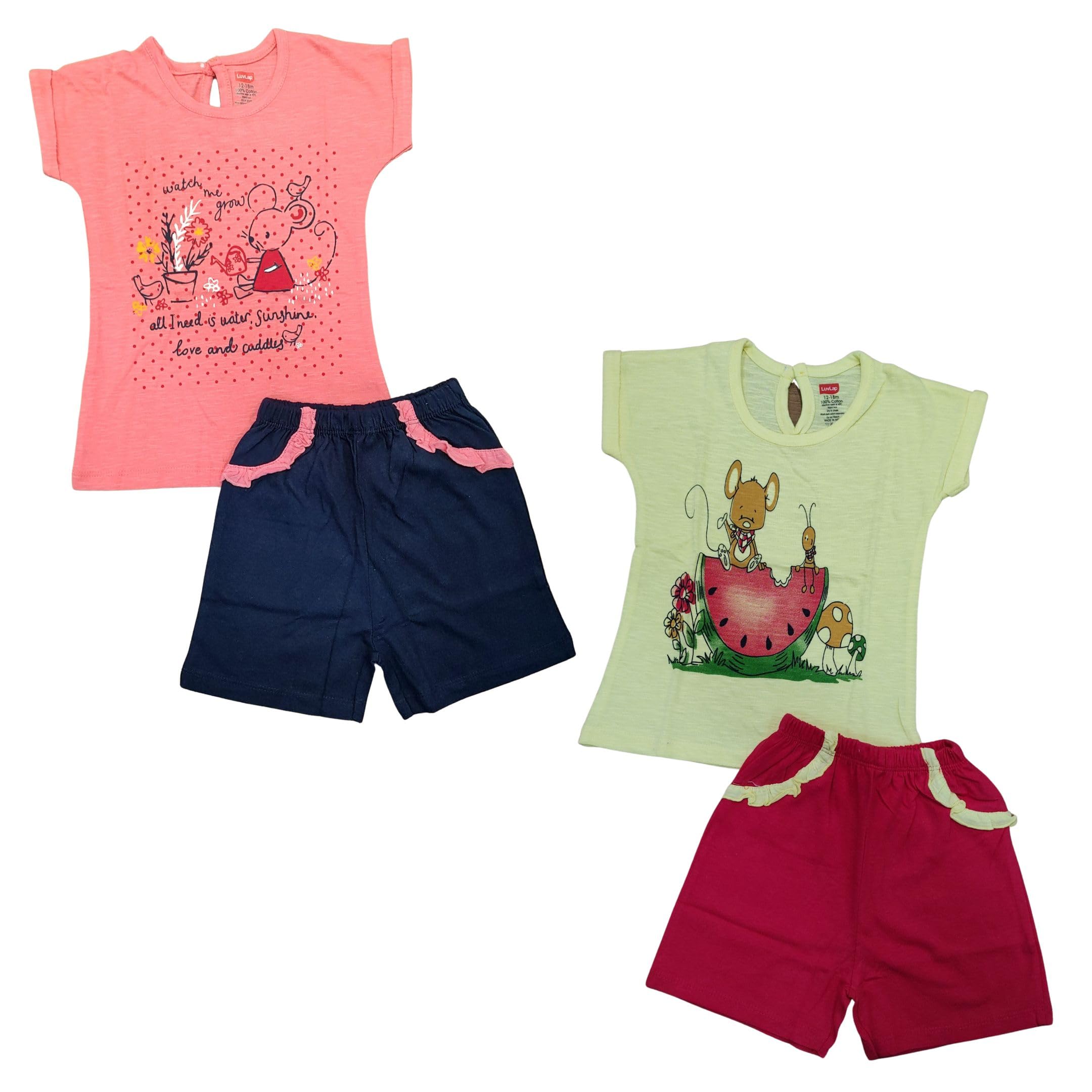 LuvLap Baby Girls 100% Cotton Half Sleeve Tops - 2 Pack Set | Soft & Comfortable Regular Fit Toddler Shirts for Everyday Wear, Playtime & Casual Outings