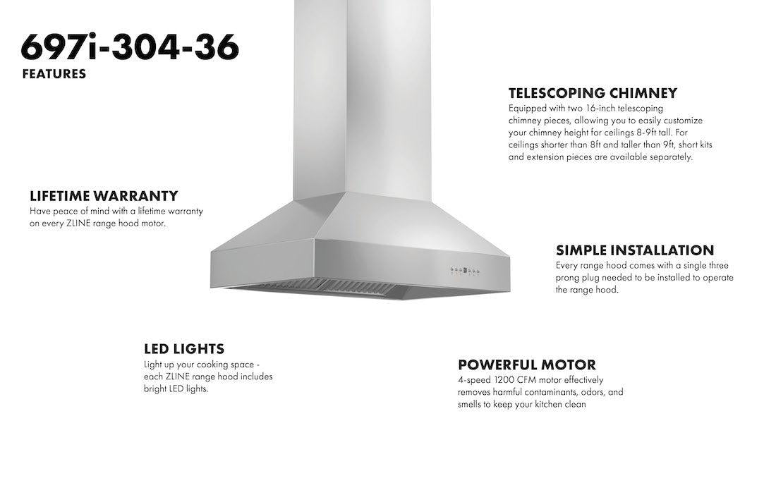 ZLINE 697i 304 Stainless Steel Outdoor Approved Island Mount Range Hood - Powerful Ventilation for Outdoor Kitchens & BBQ Areas