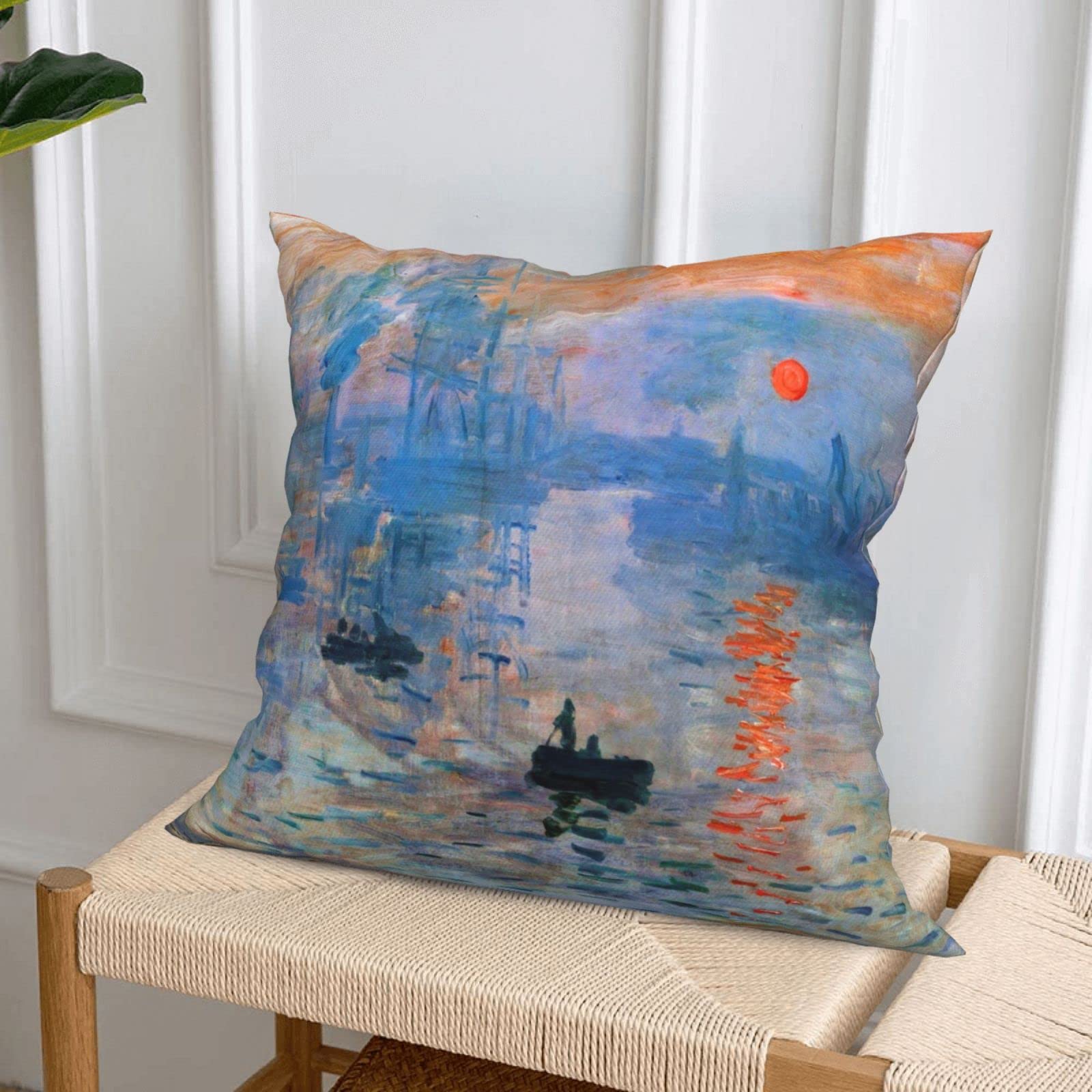 Claude Monet Impressionist Pillow Covers Set of 4 - 18x18 Inch Water Lilies & Sunrise Painting Cushion Cases for Living Room, Bedroom Decor