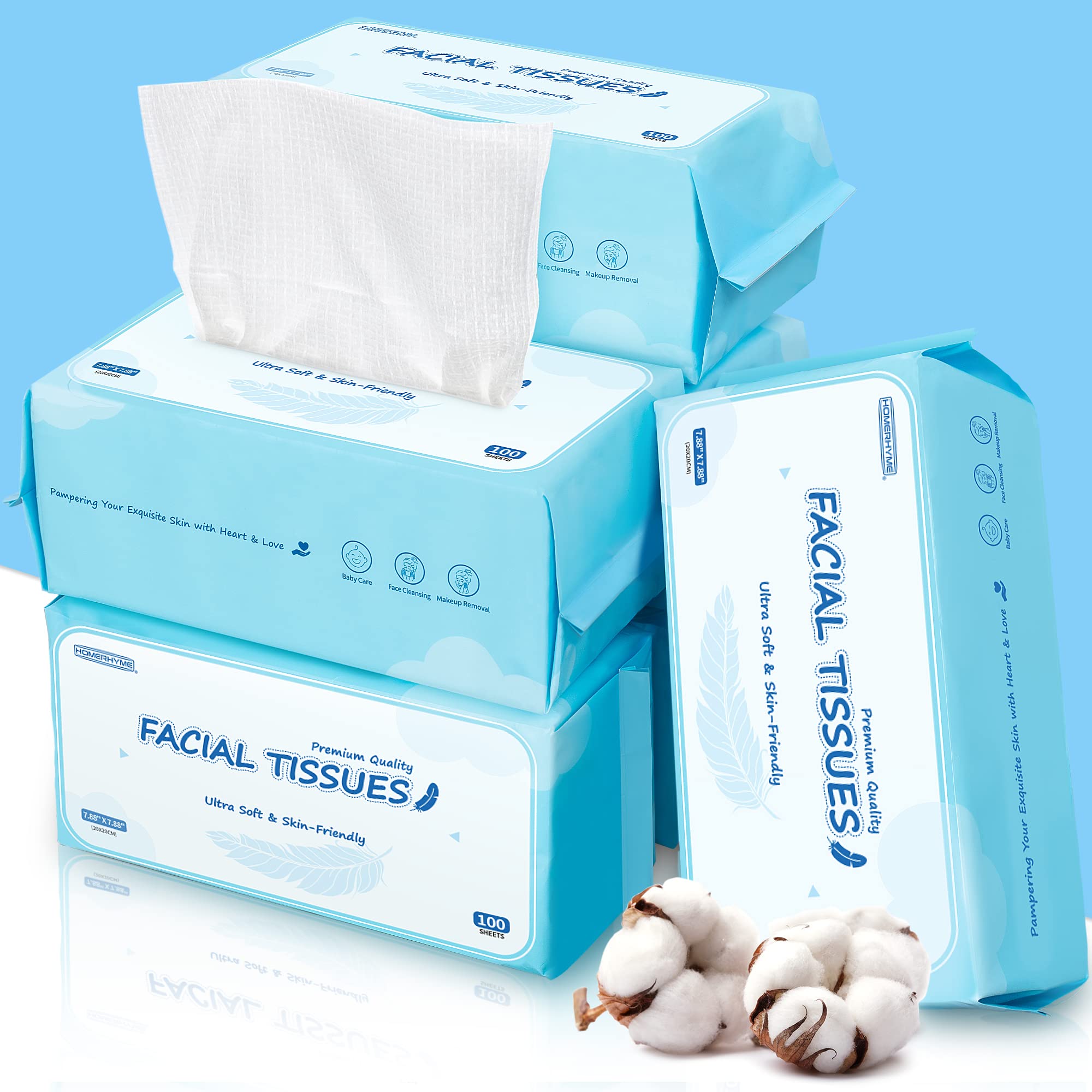 HOMERHYME 600 Count Biodegradable Face Wipes - Ultra Soft, Lint-Free Makeup Remover Towels | Bulk Disposable Facial Cleansing Cloths for Travel, Skincare & Personal Hygiene | Perfect for Gym, Spa, Baby Care & Daily Use