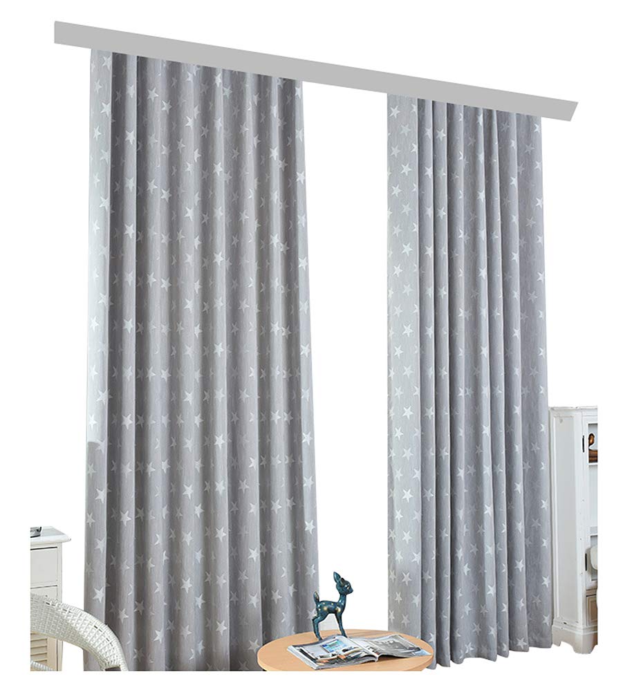 BW0057 Star Pattern Jacquard Curtain Panels for Kids Room - 2 Panels (50x102 Inches, Gray) | Blackout Window Treatment with Rod Pocket for Bedroom, Nursery & Living Room | Perfect for Daytime Naps & Cozy Decor