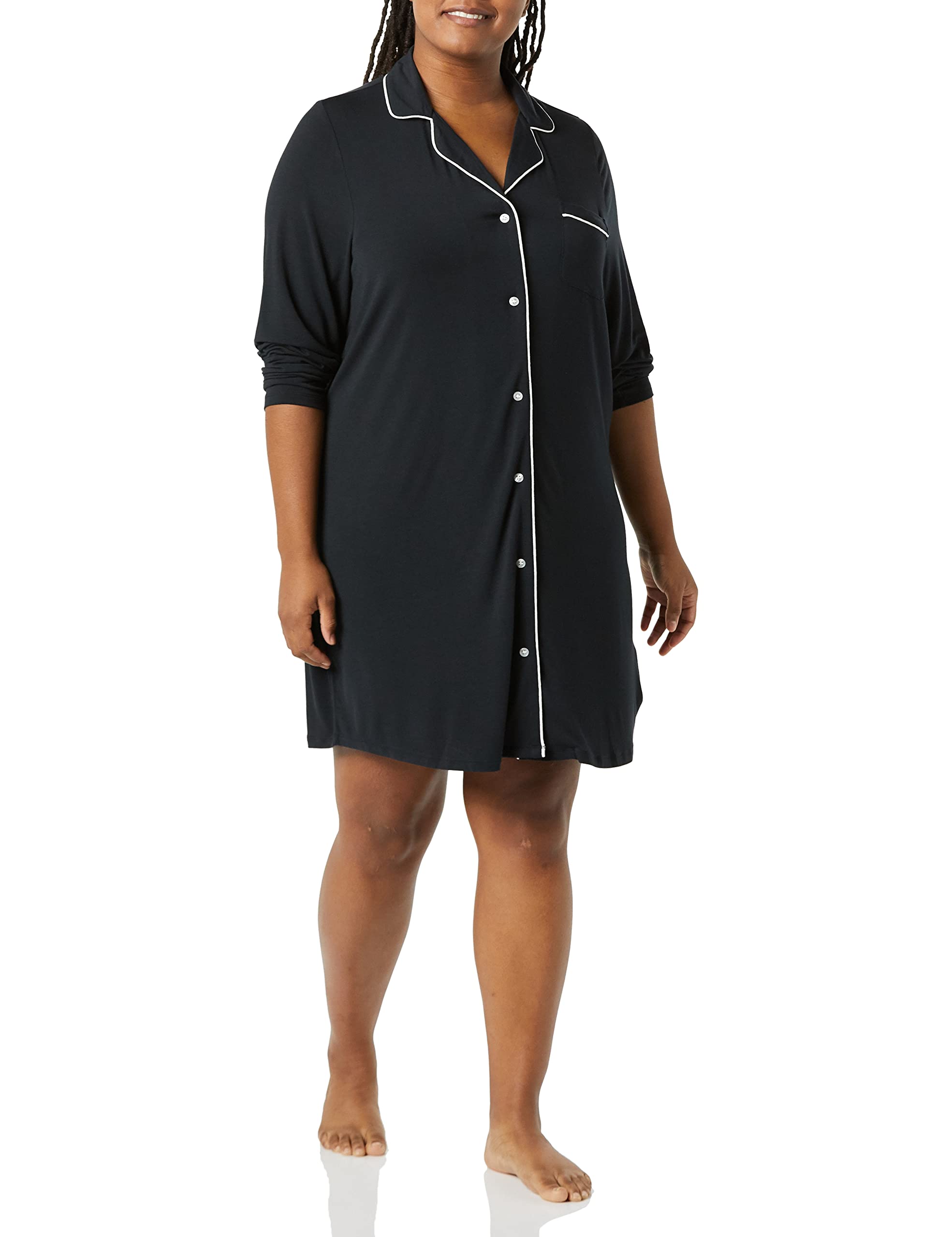 Amazon Essentials Women's Piped Nightshirt - Soft Sleepwear & Lounge Dress (Plus Size Available) - Perfect for Relaxing at Home, Overnight Stays & Cozy Evenings