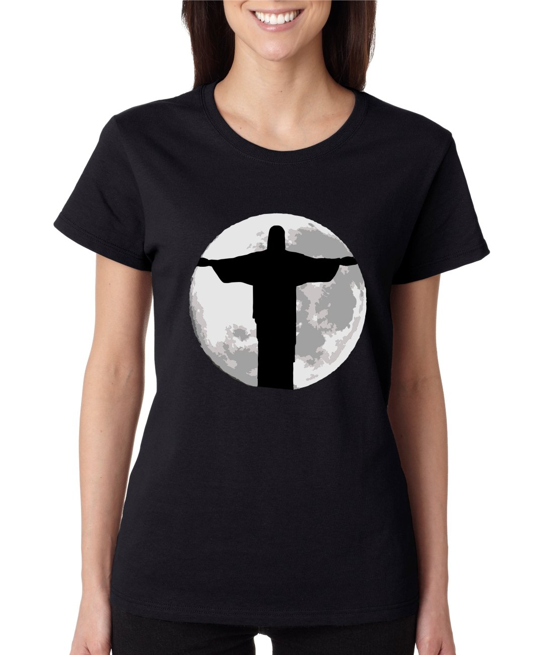 ALLNTRENDS Women's Jesus Moon Graphic T-Shirt - Christian Faith Apparel for Women, Casual Church Wear & Everyday Outfit
