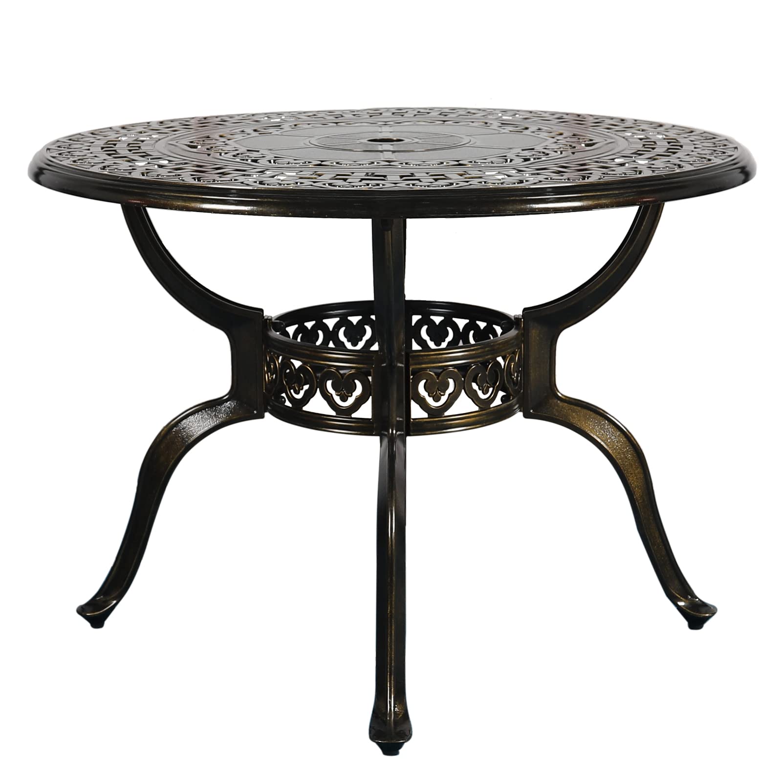 VIVIJASON 38.5 Inch Round Outdoor Patio Dining Table - Bronze Cast Aluminum Bistro Table with Umbrella Hole for Garden, Backyard, Poolside & Restaurant Use