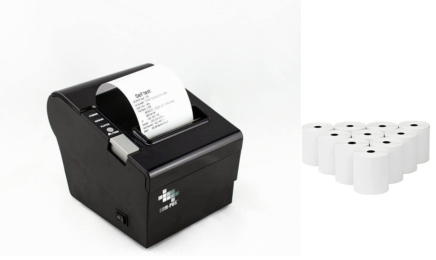 EOM-POS Thermal Receipt Printer with USB, Ethernet/LAN & Serial Ports - Includes 10 Rolls of Receipt Paper - Ideal for Retail Stores, Restaurants & Small Businesses