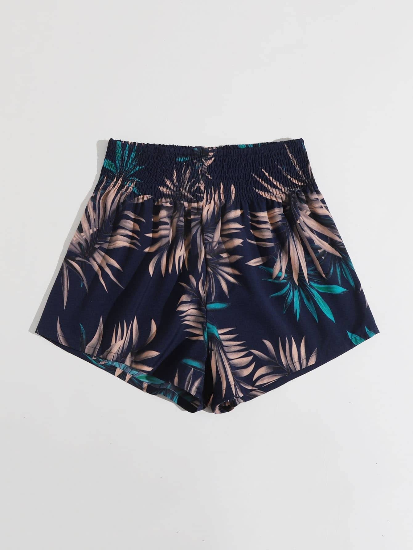 HAOSHU Women's Floral Print Shirred Waist Shorts - Comfortable Summer Casual Shorts for Beach, Vacation & Everyday Wear