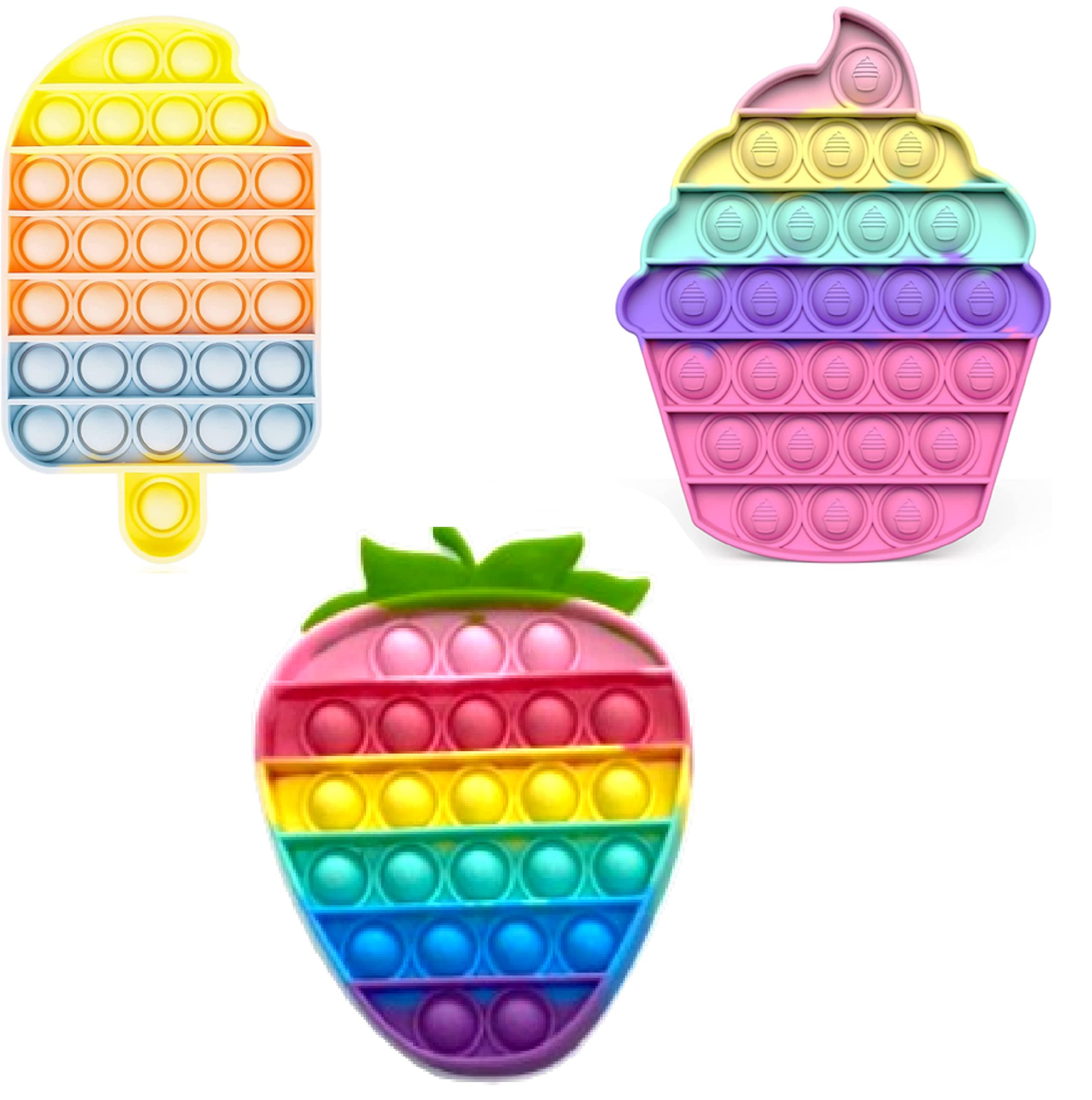 Bubble Fidget Sensory Toy for Kids & Adults - Push Pop Stress Relief Silicone Toy, Anti-Anxiety Squeeze Sensory Tool (Strawberry, Ice Cream, Cupcake Shapes) - Perfect for ADHD, Autism, Classroom & Office Stress Relief