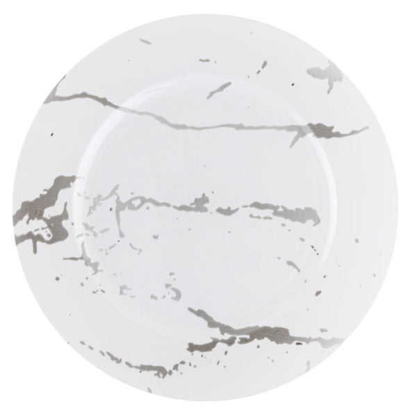 White Marble Charger Plates 13 Inch Round Plastic Dinner Plates - Set of 4 for Wedding, Party & Holiday Table Decor