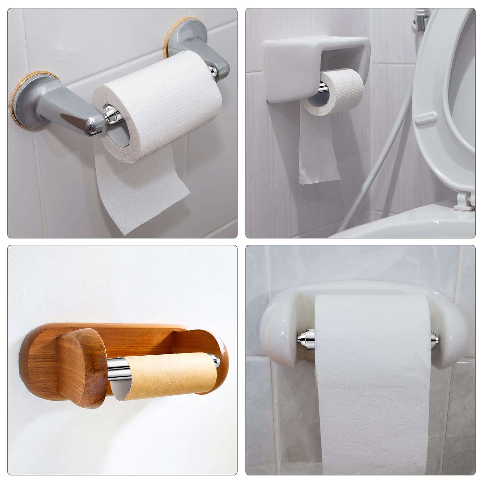 Shappy 4-Pack Silver Spring Loaded Toilet Paper Roller Holder Replacement - Durable Plastic Bathroom Tissue Dispenser Insert for Home, Office & RV Use