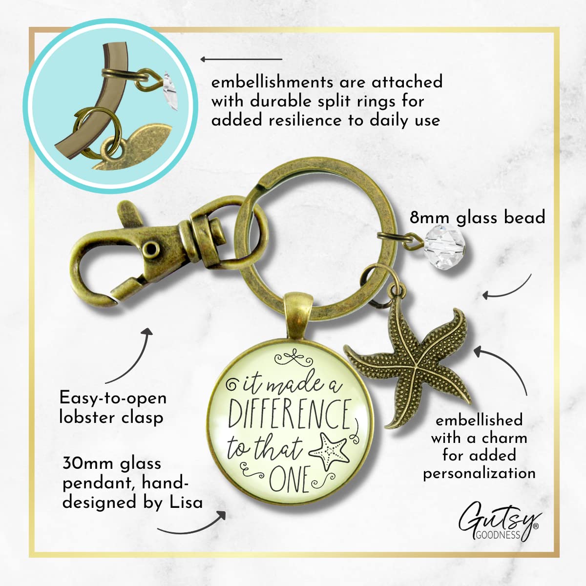 Starfish Keychain - Inspirational Teacher Appreciation Gift Jewelry for Educators, Mentors & Coaches | Perfect for Thank You Gifts, Retirement Presents & Motivational Tokens