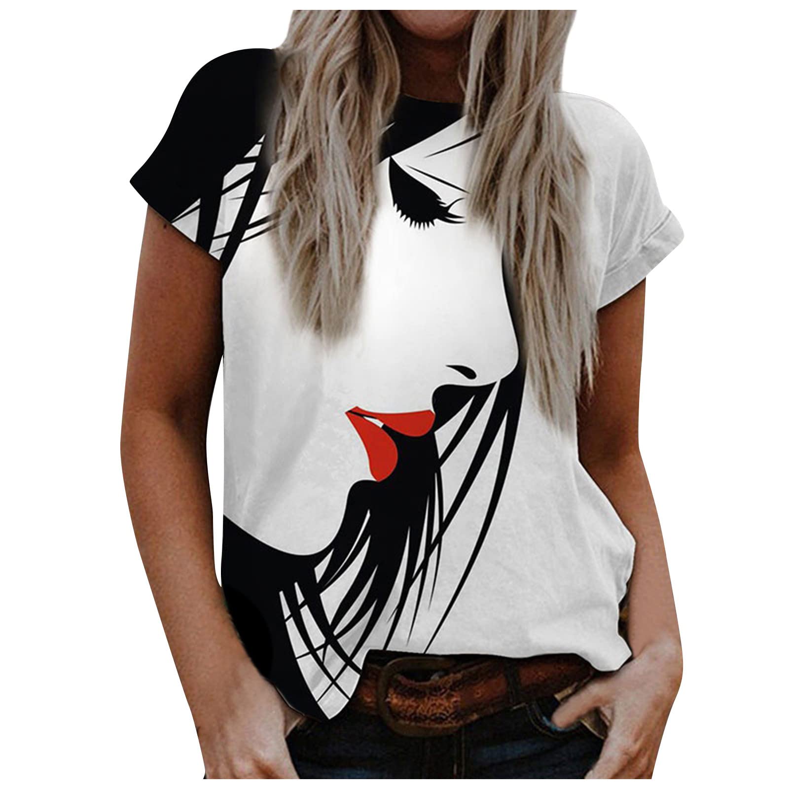 Women's Geometric Print Casual Loose Short Sleeve T-Shirt - Retro Crewneck Summer Top for Streetwear, Beach & Vacation Outfits