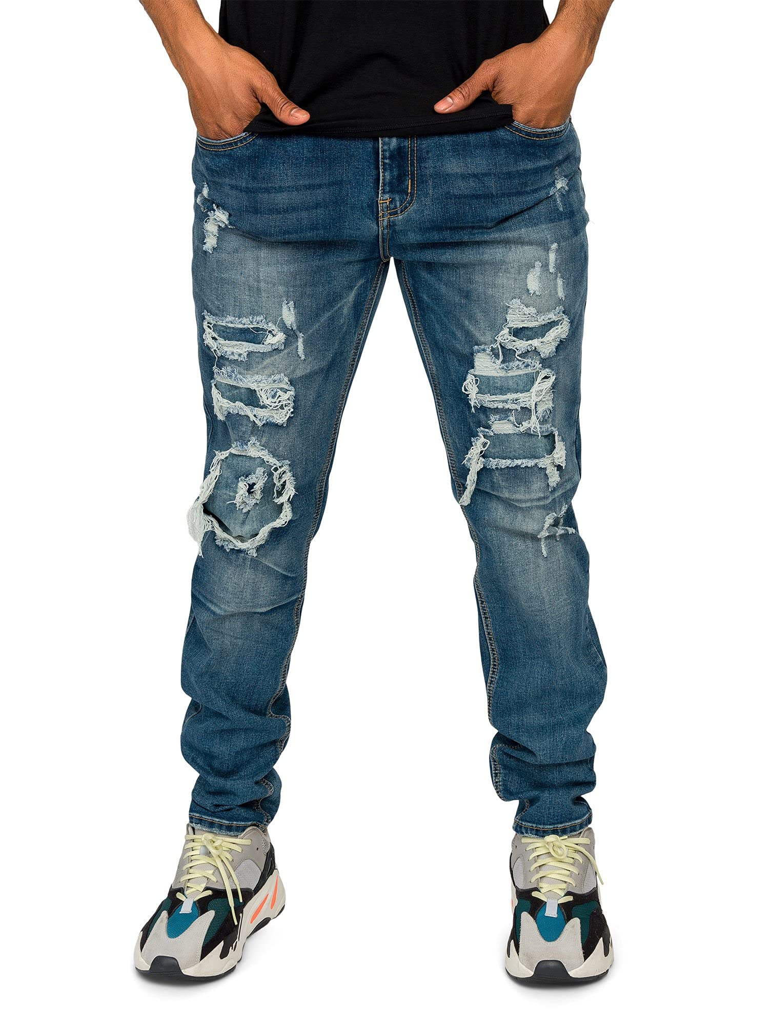 Vintage Distressed Ripped Skinny Jeans for Women - High Waisted Stretch Denim Pants with Raw Hem | Perfect for Streetwear Fashion, Casual Outfits & Urban Style