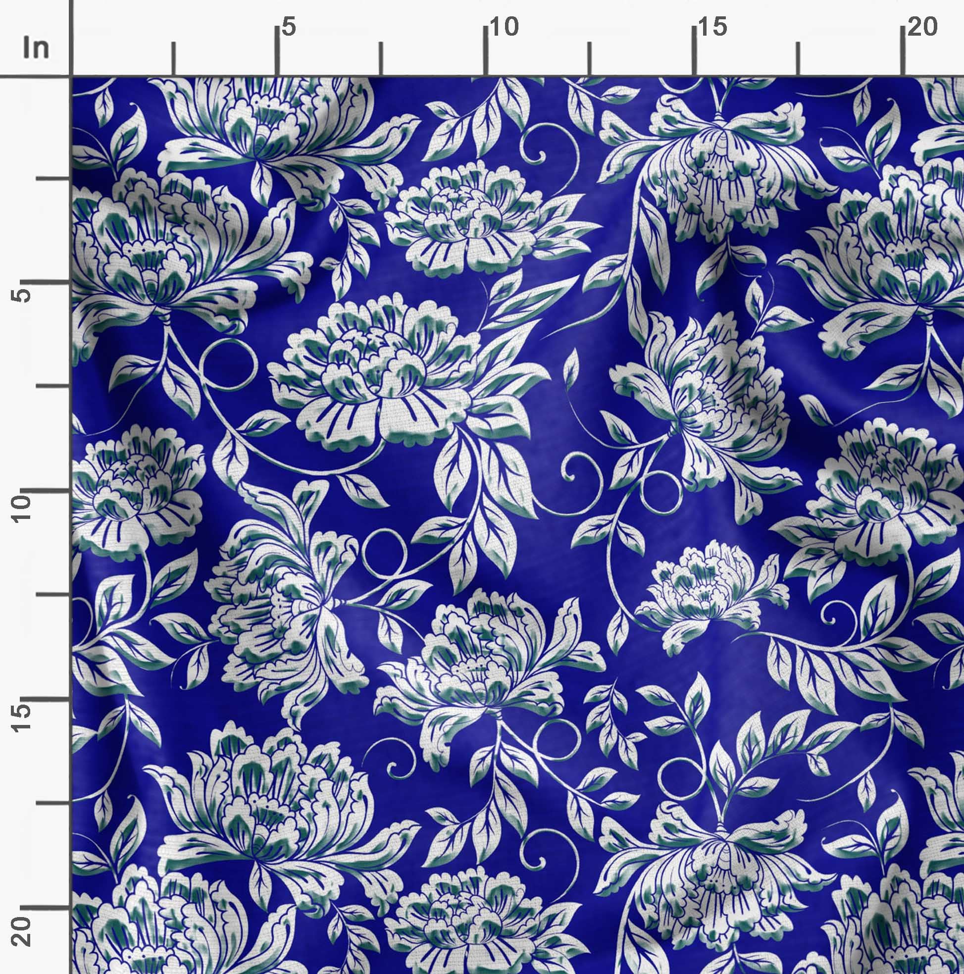 Soimoi Moss Georgette Blue Fabric by The Yard - 42 Inch Wide Printed Fabric with Artistic Leaf & Floral Design for Dresses, Curtains, DIY Crafts - Elegant and Trendy Home Decor & Fashion Material