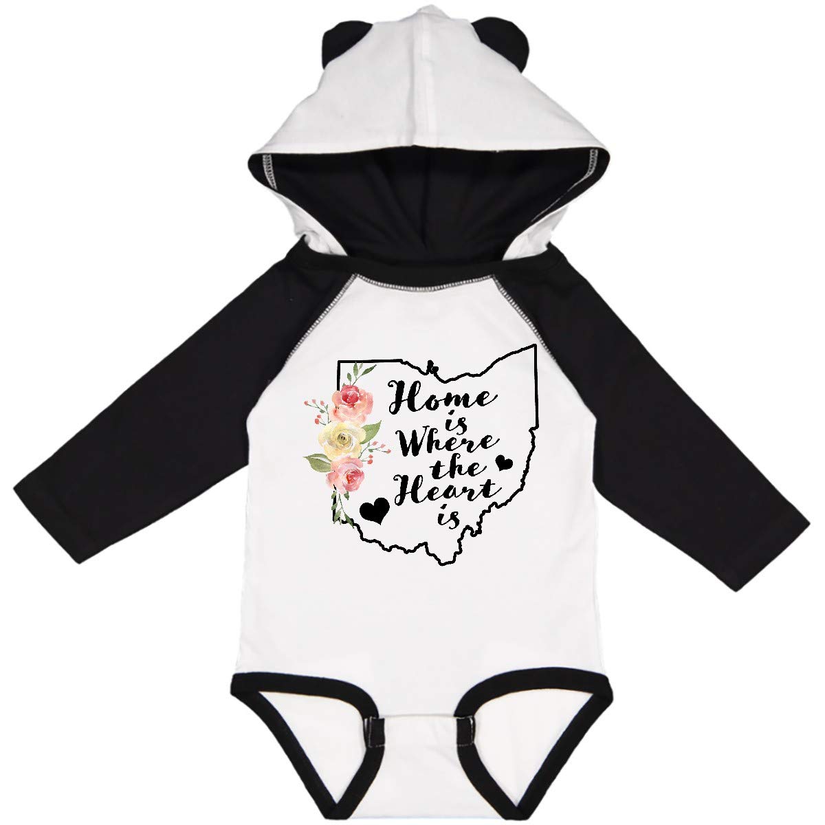 Inktastic Ohio Home is Where The Heart is Watercolor Long Sleeve Baby Bodysuit - Soft Cotton Creeper for Newborns & Infants - Perfect for Family Photos, Holidays & Everyday Wear