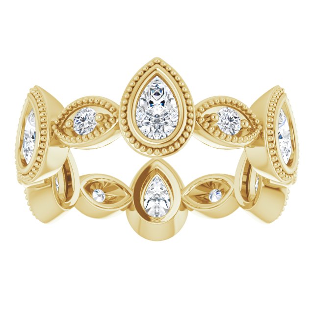 1.46 Carat Pear & Round Diamond Eternity Wedding Band with Milgrain Detailing - Elegant Bridal Ring for Anniversary, Proposal & Special Occasions