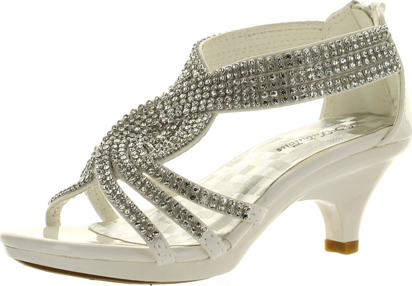 **Angel-37K Sparkly Rhinestone Platform Heels for Little Girls - White Size 10 | Dressy Sandals for Birthday Parties, Pageants & Special Occasions**