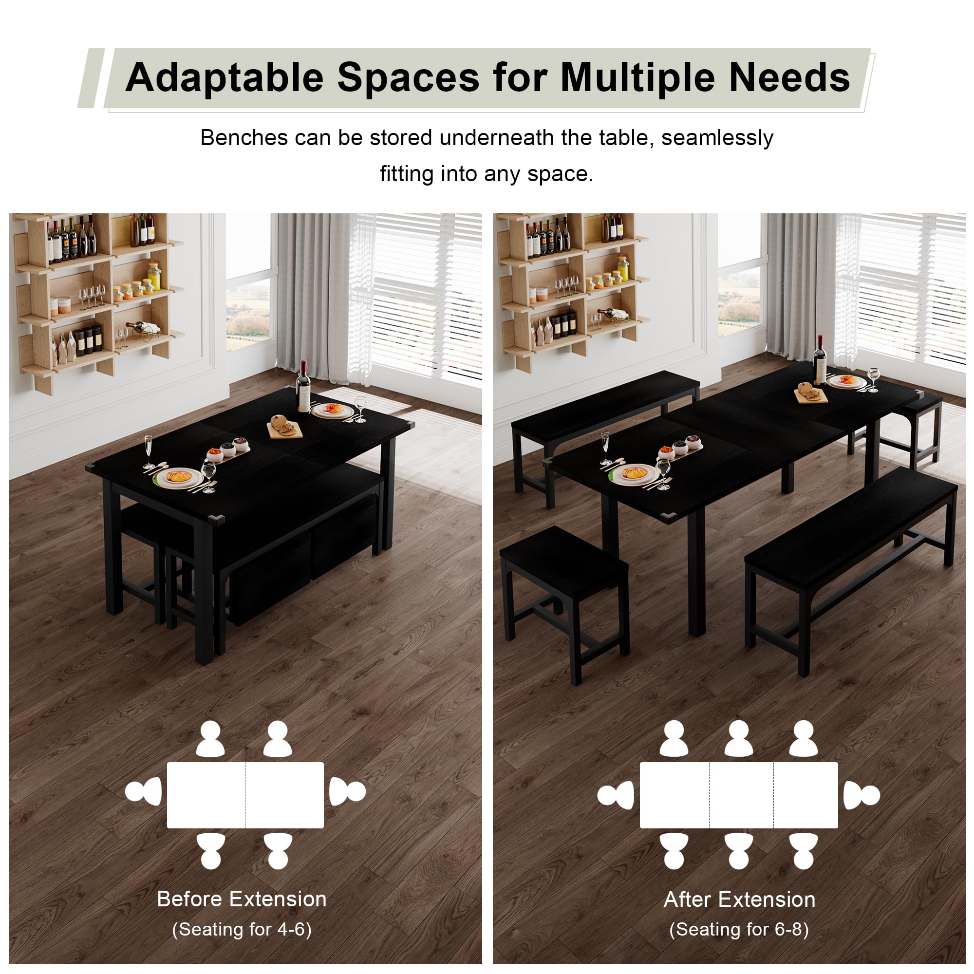 **Feonase 5-Piece Extendable Dining Table Set for 4-8 People, 63