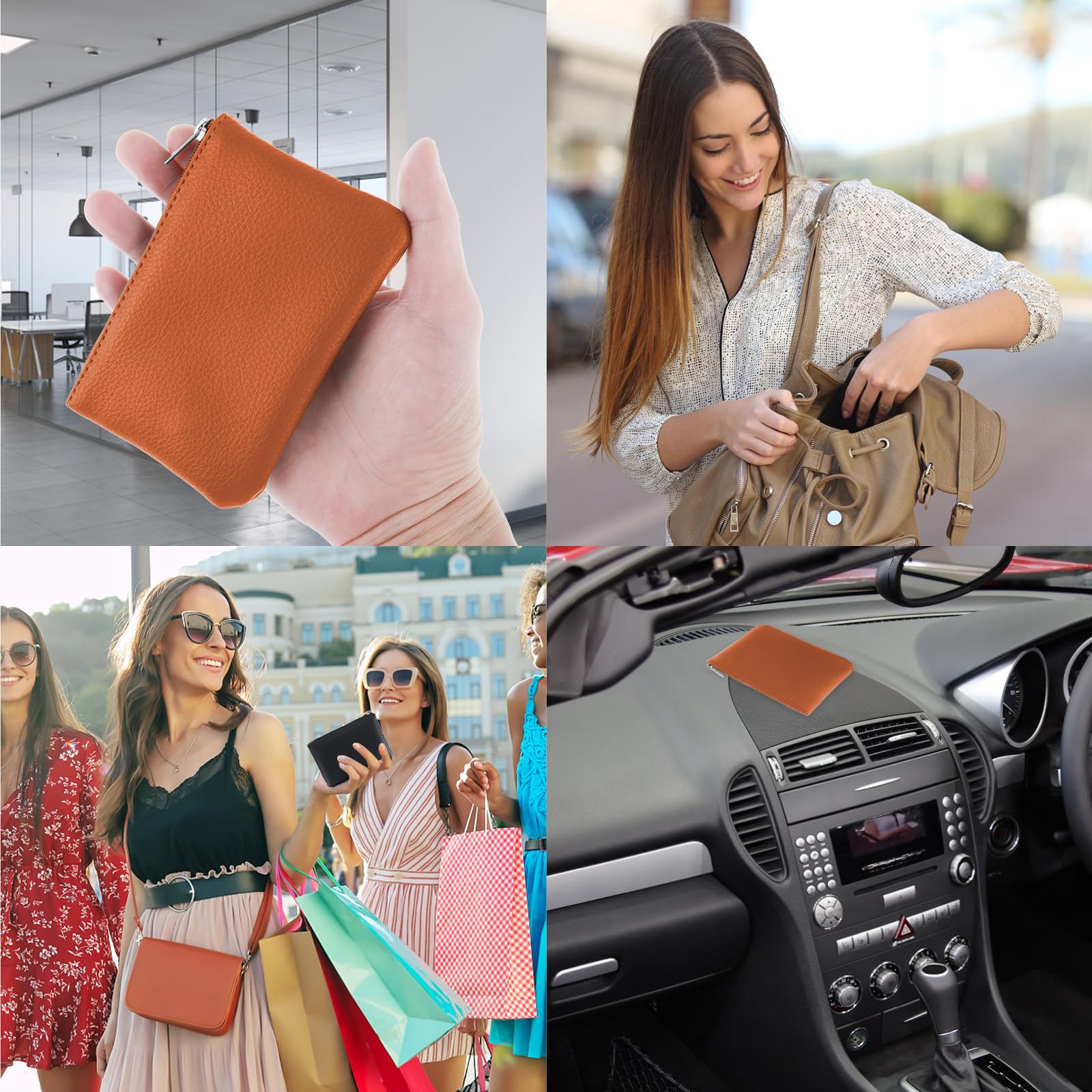 Simarro 2Pcs Lychee Pattern PU Leather Coin Purse - Mini Zipper Wallet for Women, Credit Card Holder & Organizer for ID, Keys, Lipstick, Headphones (Black+Light Brown) - Perfect for Travel, Shopping & Daily Essentials Storage