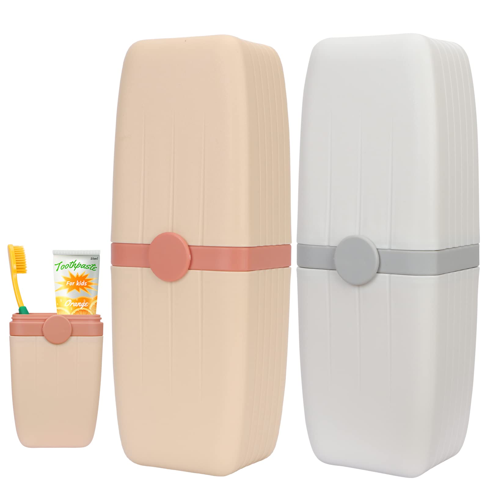 2 Pack Skycase Travel Toothbrush Holder with Toothpaste Storage - Portable Toothbrush Organizer Case for Home, Business Trips, Camping & School Supplies (Pink & White) - Perfect for Daily Use & Travel Essentials