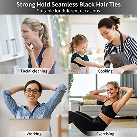 Ezume® 30PCS Black Hair Ties for Women & Girls - Seamless Thick Elastic Hair Bands, No Damage Ponytail Holders for Daily Use, Workouts & Sports (Black)