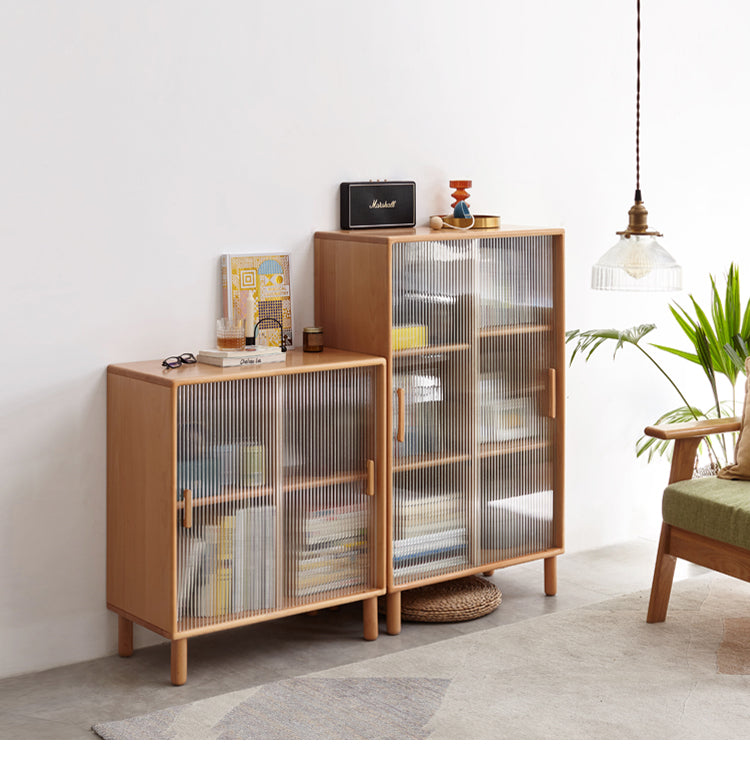 Solid Beech Wood Sliding Door Side Cabinet - Modern Storage Solution for Bedroom, Living Room & Office