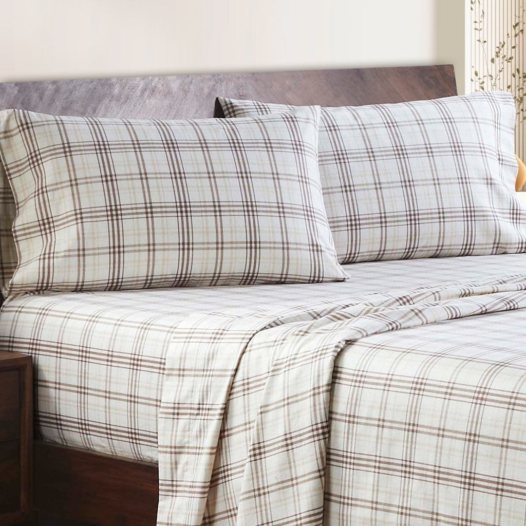 Soft Plaid Flannel Cotton Bed Sheet Set - Classic Farmhouse Style with Deep Pockets - Perfect for Cozy Winter Nights & Rustic Home Decor