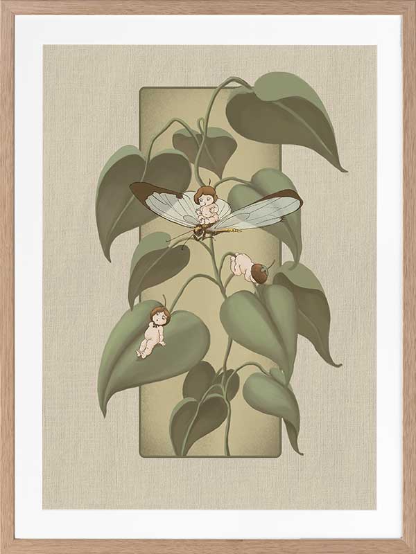 Dragonfly Whispers Olive Green Framed Wall Art Print - Nature Inspired Home Decor for Living Room, Bedroom & Office