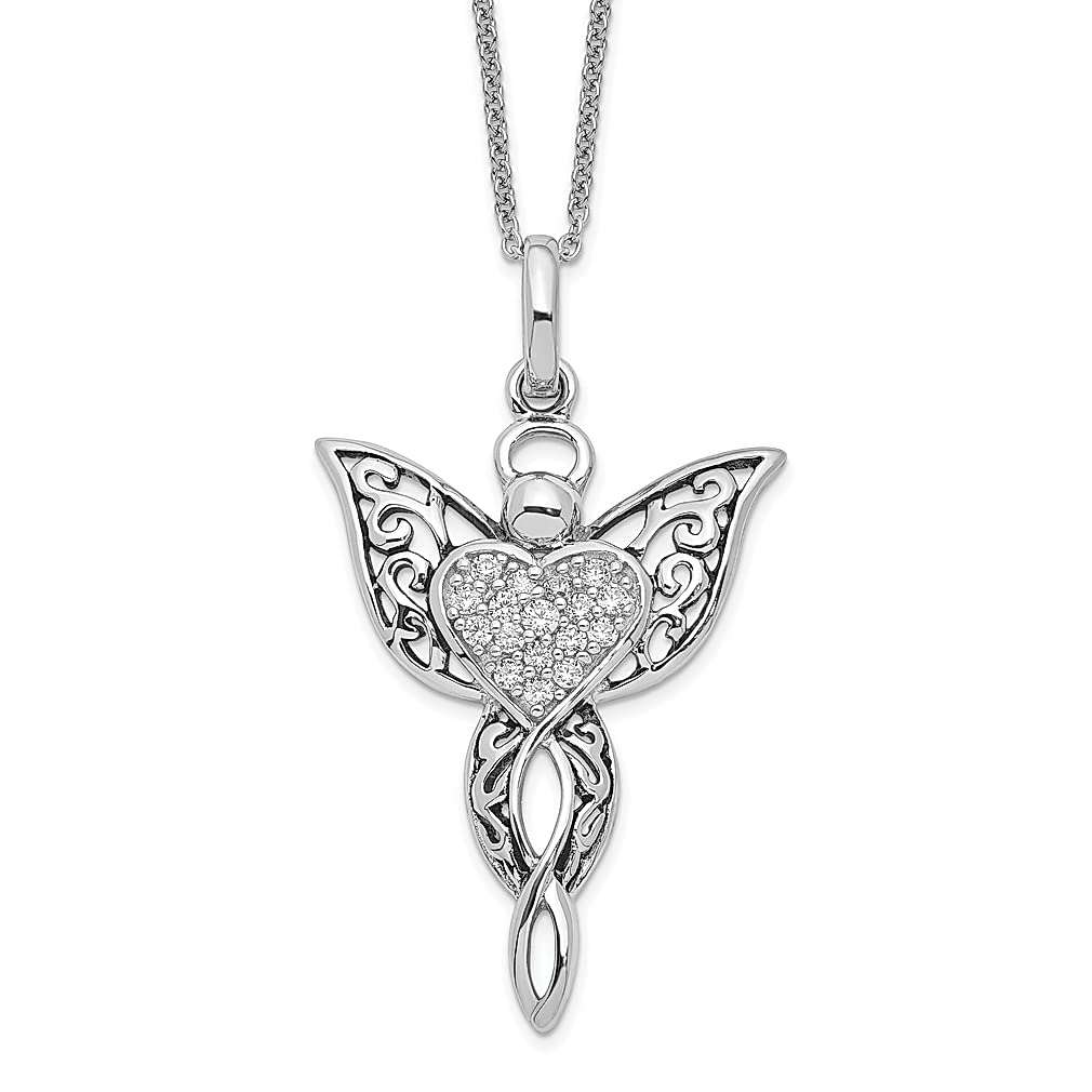 925 Sterling Silver Angel of Blessing Necklace with Cubic Zirconia - 18