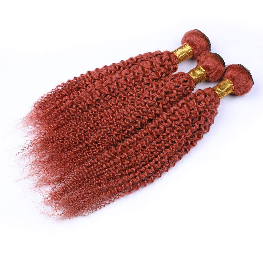 Dark Orange Brazilian Virgin Hair Weaves - 300g Kinky Curly Human Hair Extensions (3 Bundles, 10-30 Inch, #350 Color) for Afro Hairstyles & Protective Styling | Perfect for Daily Wear, Parties & Special Occasions
