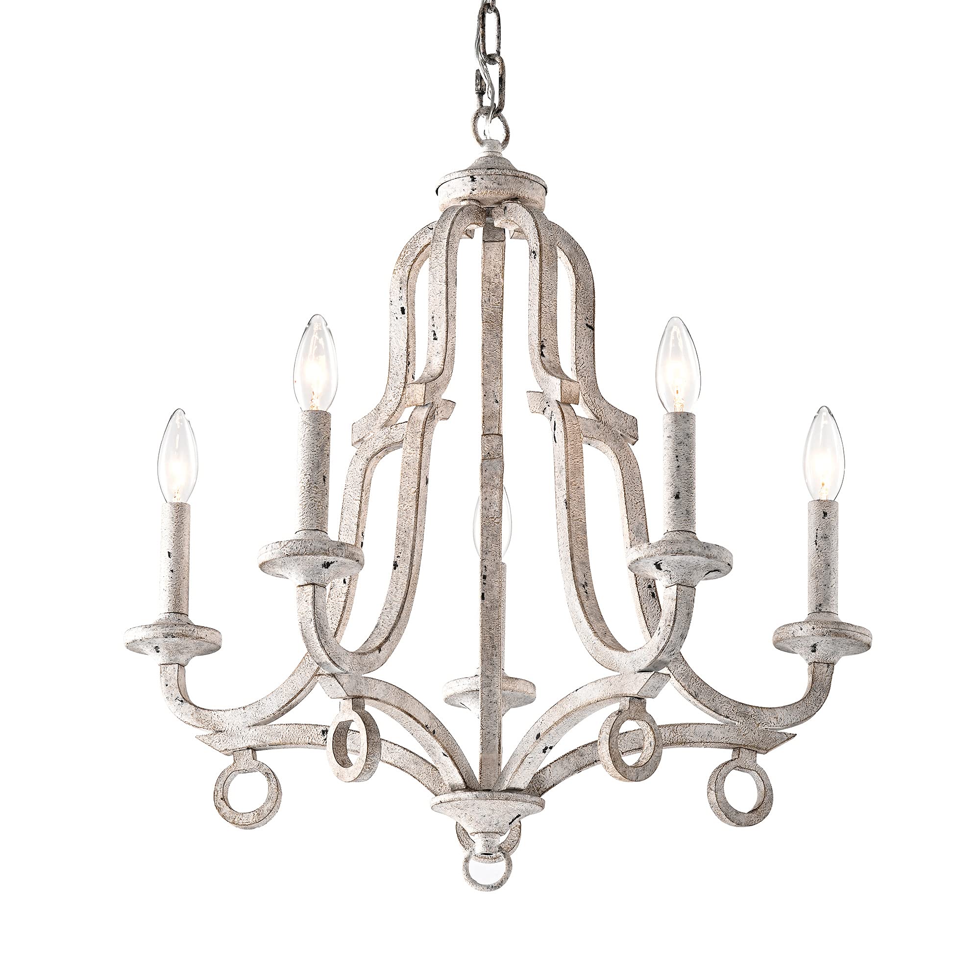 Edvivi 5-Light French Country Chandelier - Vintage Farmhouse Lighting Fixture in Antique White for Dining Room, Kitchen Island, Foyer & Bedroom | Rustic Home Decor for Cottage, Farmhouse & Vintage Style Interiors